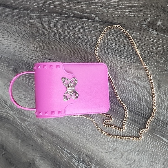 NEW! Barbie Pink Jelly Gold Butterfly Twist Lock Studded Crossbody Bag - Picture 6 of 9